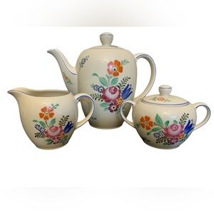 Old Barvaria Seltmann Weiden  Porcelain Tea Pot/ Cream/ Sugar Bowl Hand Painted